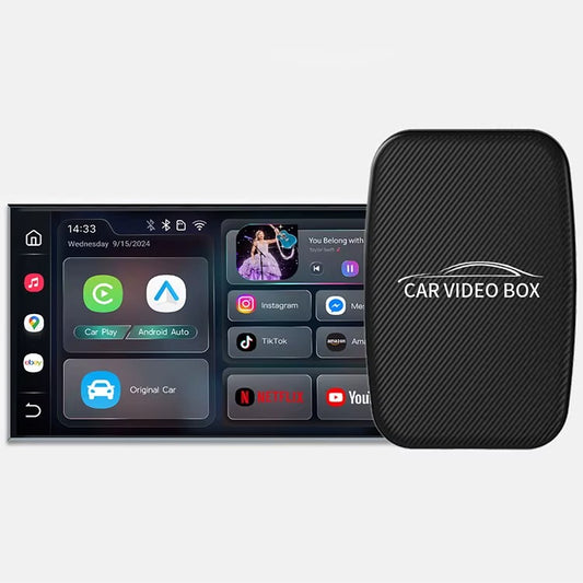 Portable Mini Auto Video Box Black Carplay and Android Compatible Features Youtube and Netflix 1-Year Warranty