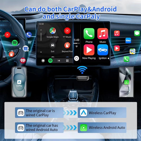 OEM ODM 2-in-1 Wired CarPlay Navigation Music Dongle Portable Mini Wireless Carplay Adapter Android Shenzhen Apple