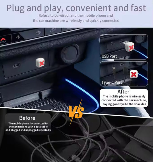 Mini &Stable Connection M6 Wireless Carplay Adapter with USB and Type C
