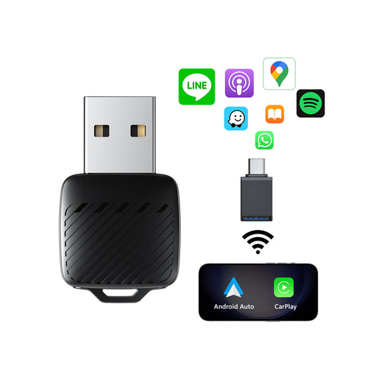 2 in 1 Wireless Carplay Adapter & Android Auto Dongle Mini Plus Work iphone with Usb Type a c Connector for apple Mercedes 2018