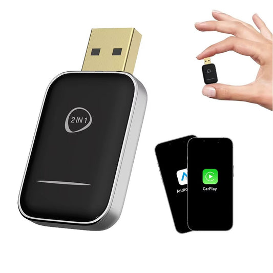 2-in-1 Mini Carplay Adapter OEM ODM USB Wired Wireless Android Auto Dongle Compatible Both Apple Apple Car Play