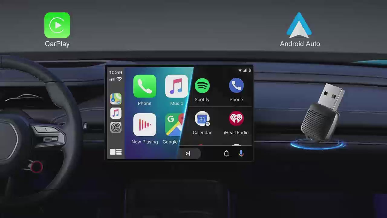 2 in 1 Wireless Carplay Adapter & Android Auto Dongle Mini Plus Work iphone with Usb Type a c Connector for apple Mercedes 2018