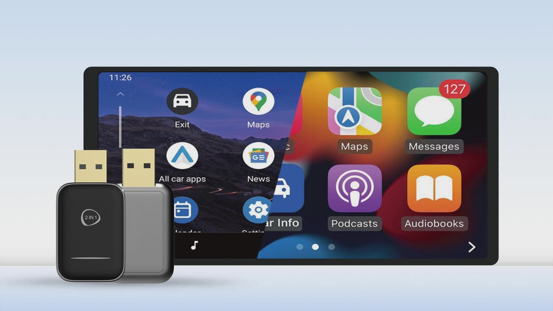 2-in-1 Mini Carplay Adapter OEM ODM USB Wired Wireless Android Auto Dongle Compatible Both Apple Apple Car Play